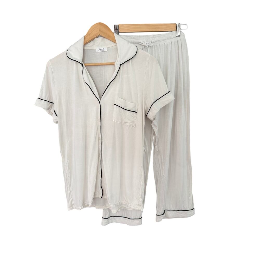 Joyarza White Pajama Set Medium Soft Viscose Button Front Short Sleeve Sleepwear